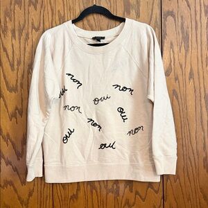 J.Crew Oui Non Embroidered Sweatshirt Beige Size Medium